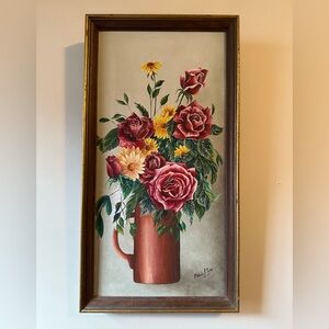Original Art Oil On Canvas Flower Bouquet Roses